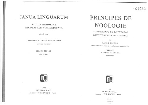 Principes de Noologie. Fondements de la théorie fonctionelle du signifié