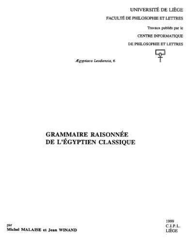 Grammaire raisonnée de l'égyptien classique
