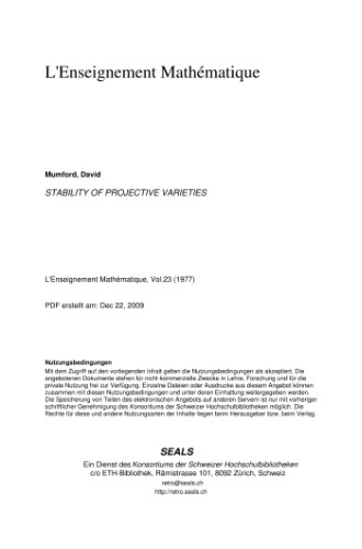 Stability of projective varieties. 1976 IHES lecture notes by Ian Morrison