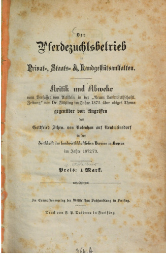 Der Pferdezuchtsbetrieb in Privat-, Staats- und Landgestütsanstalten