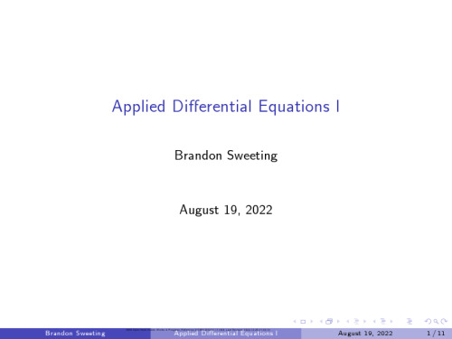 Applied Differential Equations Lecture Notes
