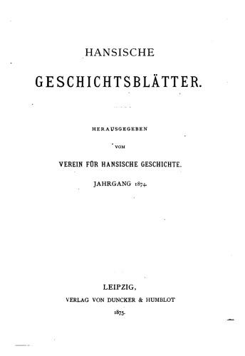Hansische Geschichtsblätter (Jahrgang 1874)