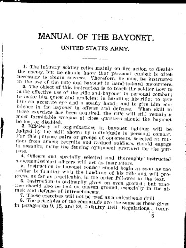 Manual of the Bayonet, United States Army, 1913