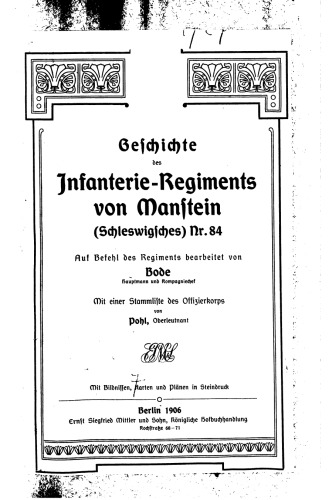Geschichte des Infanterie-Regiments von Manstein (Schleswigsches) Nr. 84