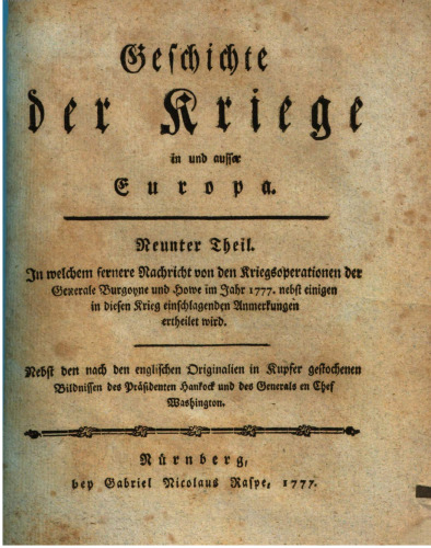 Geschichte der Kriege in und ausser Europa