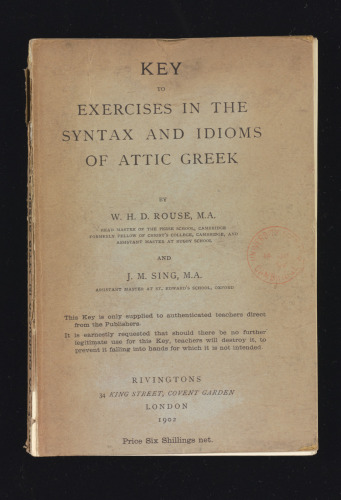 Key To Exercises In the Syntax and Idioms of Attic Greek