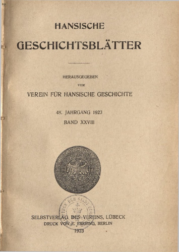 Hansische Geschichtsblätter (Jahrgang 1923)