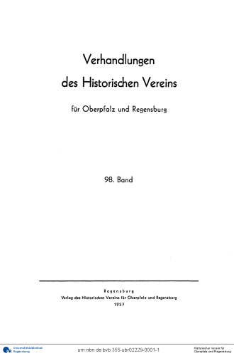 Verhandlungen des Historischen Vereins für Oberpfalz und Regensburg