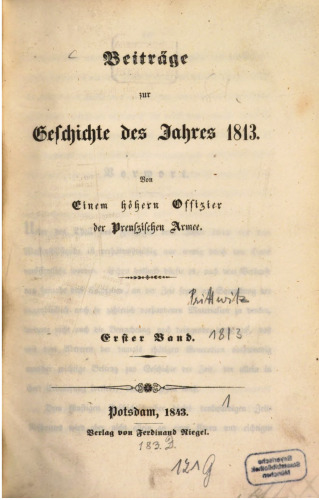 Beiträge zur Geschichte des Jahres 1813