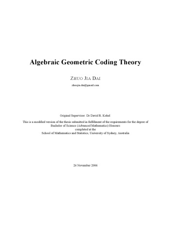 Algebraic Geometric Coding Theory [BA thesis]