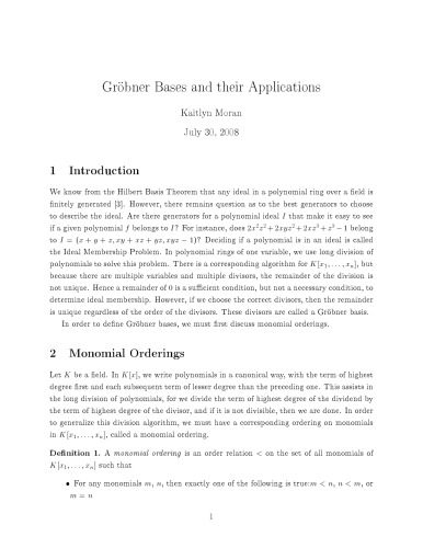 Gröbner Bases and their Applications
