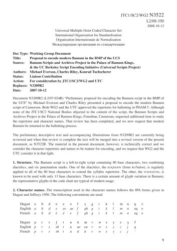 Proposal to encode modern Bamum in the BMP of the UCS
