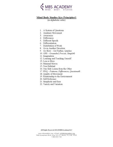 Mind Body Studies Core Principles (Feldenkrais)