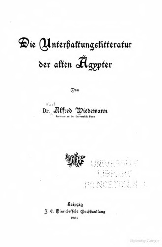 Die Unterhaltungslitteratur der alten Ägypter