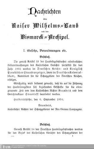 Nachrichten über Kaiser Wilhelms-Land und den Bismarck-Archipel