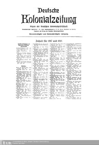 Deutsche Kolonialzeitung. Organ der Deutschen Kolonialgesellschaft