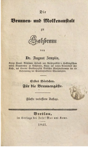 Die Brunnen- und Molkenanstalt zu Salzbrunn ; für die Brunnengäste