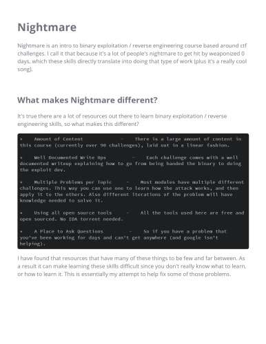 Nightmare_ intro to binary exploitation and reverse engineering using CTF challenges