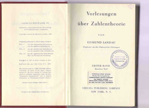 Vorlesungen Uber Zahlentheorie Band 1