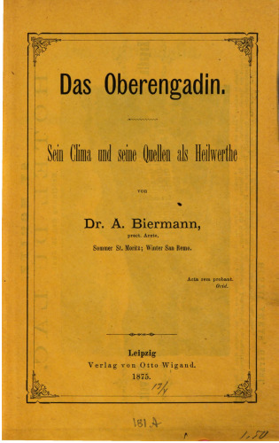 Das Oberengadin : Sein Clima [Klima] und seine Heilwerthe [Heilwerte]