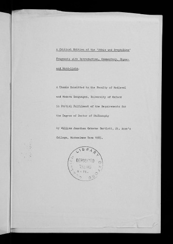 A critical edition of the Athis und Prophilias fragments with introduction, commentary, rhyme- and word-lists