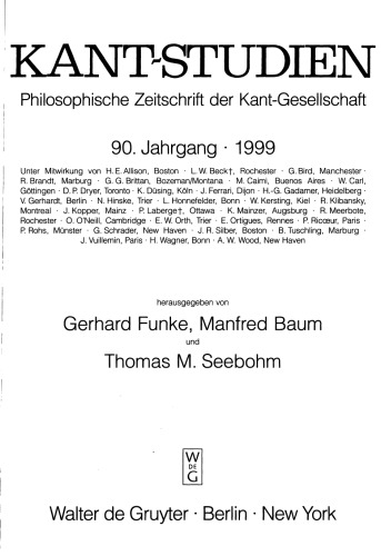 Kant-Studien Philosophische Zeitschrift der Kant-Gesellschaft, 90. Jahrgang, Heft 1, 1999