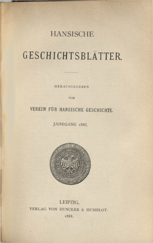 Hansische Geschichtsblätter (Jahrgang 1886)