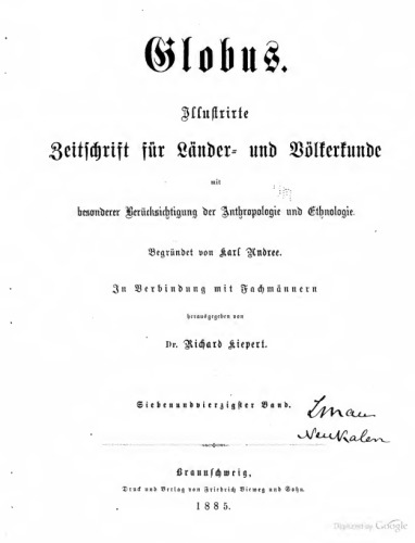 Globus. Illustrirte Zeitschrift für Länder- und Völkerkunde