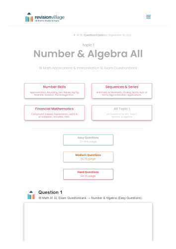 Revision village Math AI SL - Number & Algebra - Easy Difficulty Questionbank