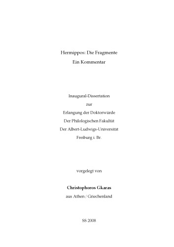 Hermippos: Die Fragmente. Ein Kommentar