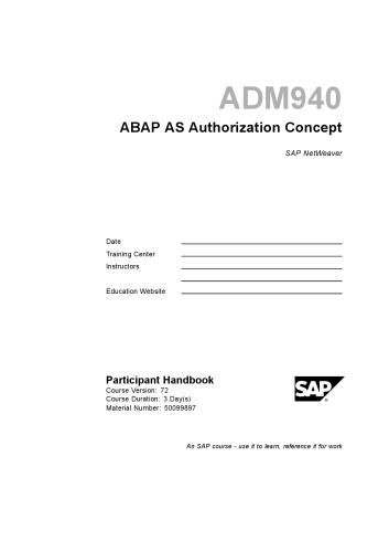 ADM940 ABAP AS Authorization Concept