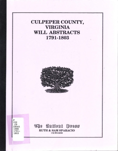 Culpeper County, Virginia Will Abstracts 1791-1803