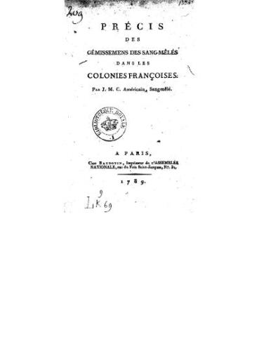 Précis des gémissemens des sang-mêlés dans les colonies françoises