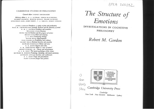 The Structure of Emotions: Investigations in Cognitive Philosophy