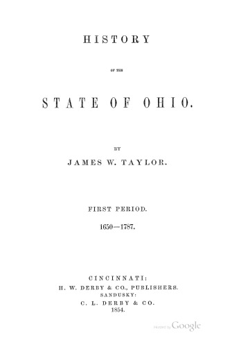 History of the State of Ohio. First Period 1650-1787