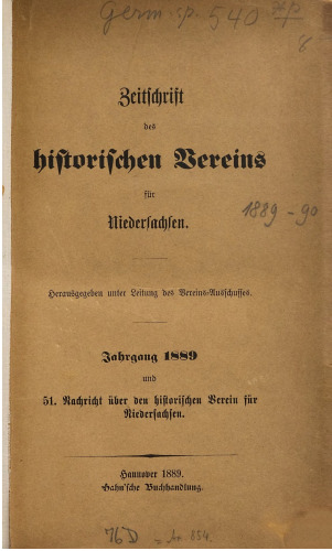 Zeitschrift des Historischen Vereins für Niedersachsen