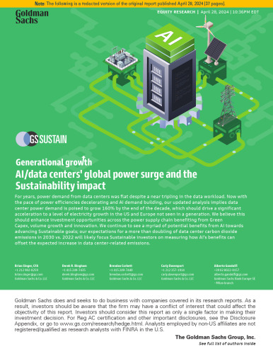 GS Sustain:AI/data centers' global power surge and the Sustainability impact(28 April 2024)