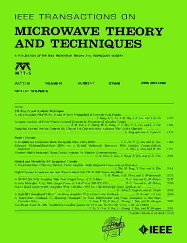 [Journal] IEEE Transactions on Microwave Theory and Techniques. Vol. 64. No 7A