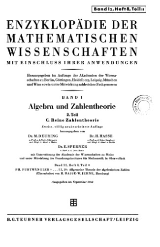 Encyclopaedie der mathematischen Wissenschaften und Anwendungen. Algebra und Zahlentheorie Band 1 T.2,H.8,T.2