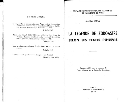 La légende de Zoroastre selon les textes pehlevis