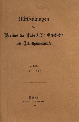 Mitteilungen des Verens für Lübeckische Geschichte und Altertumskunde