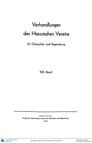 Verhandlungen des Historischen Vereins für Oberpfalz und Regensburg