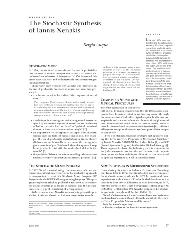 The Stochastic Synthesis of Iannis Xenakis