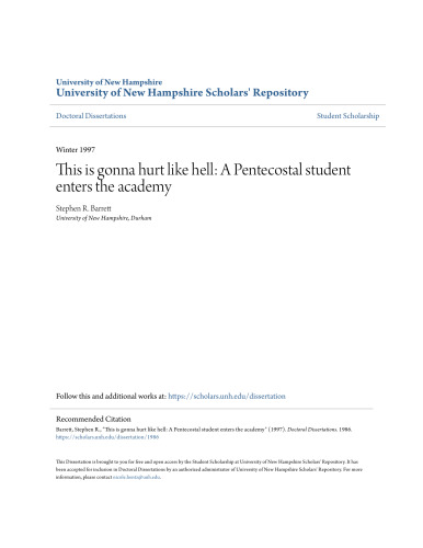This is gonna hurt like hell: A Pentecostal student enters the academy