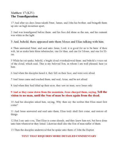 Transfiguration of Jesus Matthew 17
