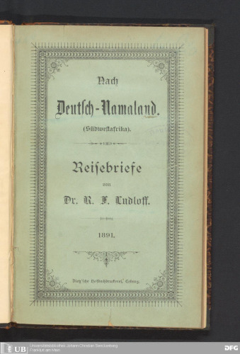 Nach Deutsch-Namaland (Südwestafrika) : Reisebriefe