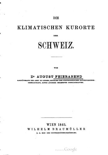 Die klimatischen Kurorte der Schweiz