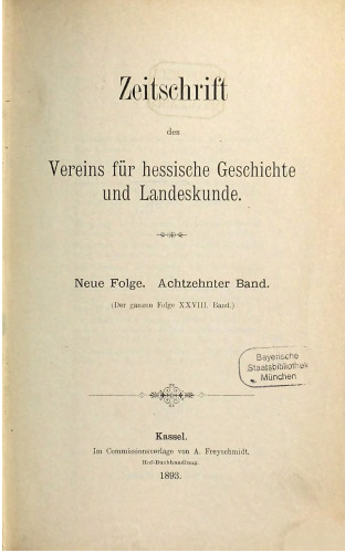 Zeitschrift des Vereins für hessische Geschichte und Landeskunde