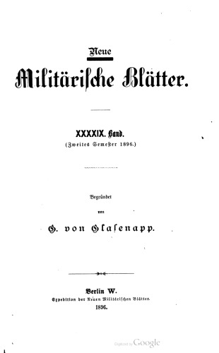 Neue Militärische Blätter / Zweites Semester 1896