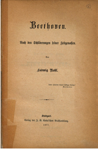 Beethoven : Nach den Schilderungen seiner Zeitgenossen